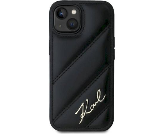 Karl Lagerfeld KLHCP15SPQDSMGK Diagonal Quilted Script Aizsargapvalks priekš iPhone 15/14/13 6.1" / melns Neoriģinālie Maciņi