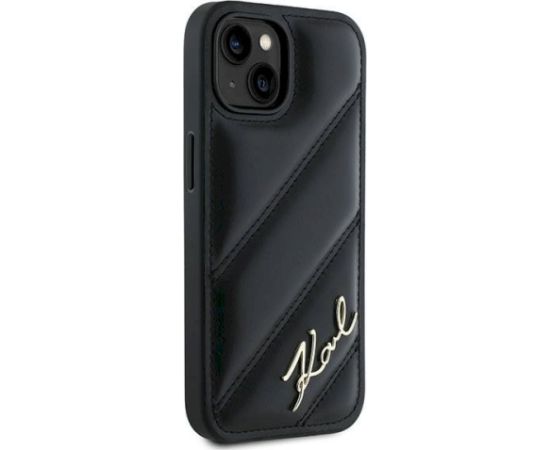 Karl Lagerfeld KLHCP15SPQDSMGK Diagonal Quilted Script Aizsargapvalks priekš iPhone 15/14/13 6.1" / melns Neoriģinālie Maciņi