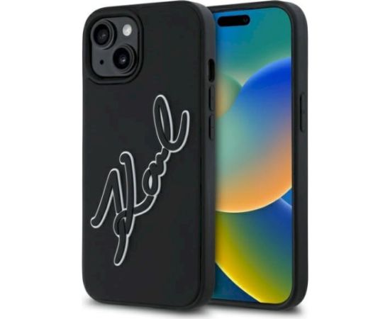 Karl Lagerfeld KLHCP15S3DRKSDLK 3D Rubber Signature Aizsargapvalks priekš iPhone 15 6.1" / melns Neoriģinālie Maciņi