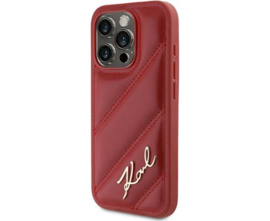 Karl Lagerfeld KLHCP15LPQDSMGR Diagonal Quilted Script Aizsargapvalks priekš iPhone 15 Pro 6.1" / sarkans Neoriģinālie Maciņi