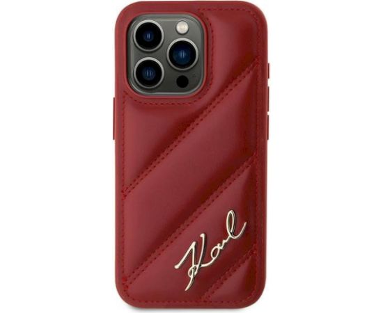 Karl Lagerfeld KLHCP15LPQDSMGR Diagonal Quilted Script Aizsargapvalks priekš iPhone 15 Pro 6.1" / sarkans Neoriģinālie Maciņi