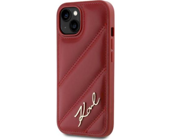 Karl Lagerfeld KLHCP15SPQDSMGR Diagonal Quilted Script Aizsargapvalks priekš iPhone 15/14/13 6.1" / sarkans Neoriģinālie Maciņi