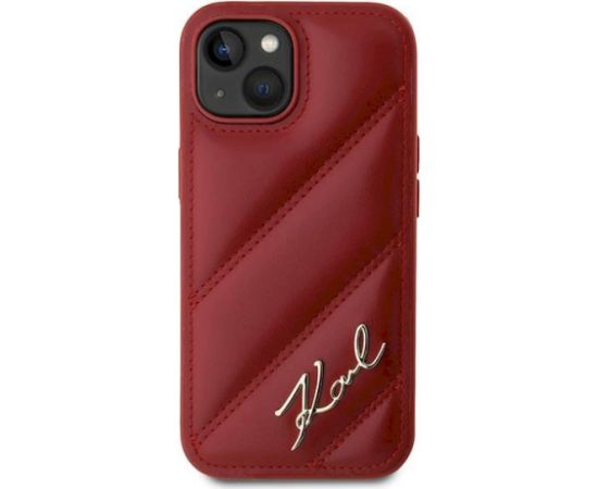 Karl Lagerfeld KLHCP15SPQDSMGR Diagonal Quilted Script Aizsargapvalks priekš iPhone 15/14/13 6.1" / sarkans Neoriģinālie Maciņi