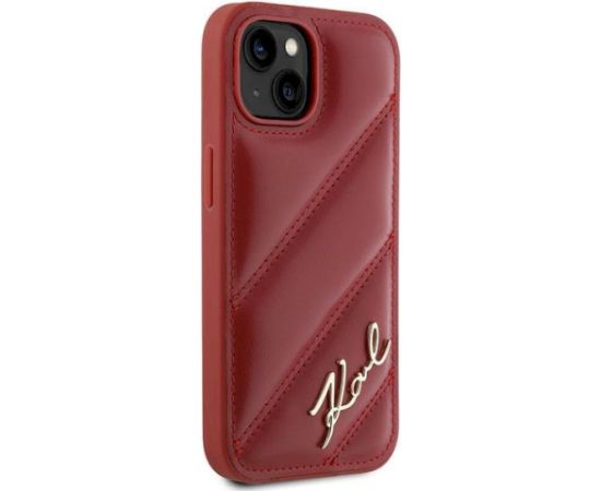 Karl Lagerfeld KLHCP15SPQDSMGR Diagonal Quilted Script Aizsargapvalks priekš iPhone 15/14/13 6.1" / sarkans Neoriģinālie Maciņi