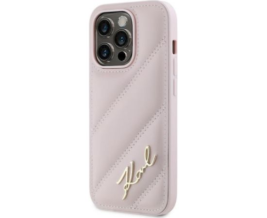 Karl Lagerfeld KLHCP14XPQDSMGP Diagonal Quilted Script Aizsargapvalks priekš iPhone 14 Pro Max 6.7" / rozā Neoriģinālie Maciņi