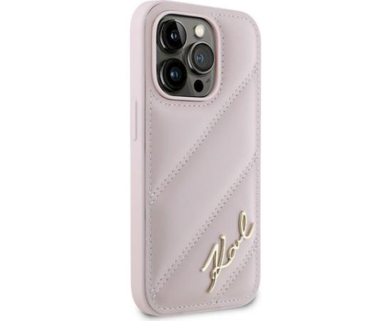 Karl Lagerfeld KLHCP14XPQDSMGP Diagonal Quilted Script Aizsargapvalks priekš iPhone 14 Pro Max 6.7" / rozā Neoriģinālie Maciņi