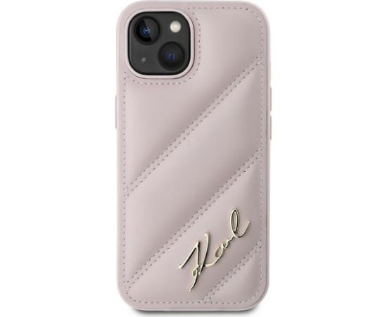 Karl Lagerfeld KLHCP15SPQDSMGP Diagonal Quilted Script Aizsargapvalks priekš iPhone 15/14/13 6.1" / rozā Neoriģinālie Maciņi