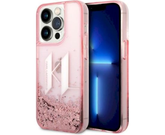Karl Lagerfeld KLHCP14XLBKLCP Liquid Glitter Big KL Aizsargapvalks priekš iPhone 14 Pro Max 6,7" / rozā Neoriģinālie Maciņi