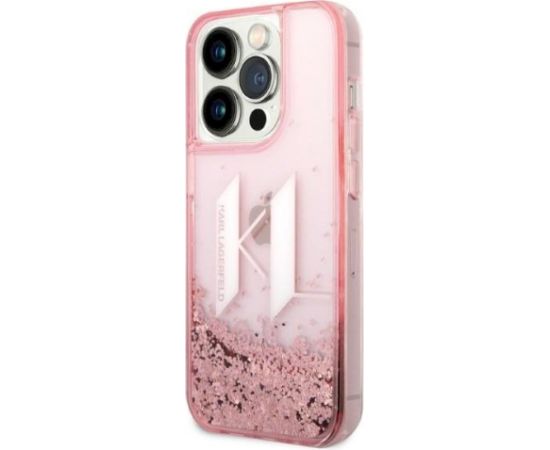 Karl Lagerfeld KLHCP14XLBKLCP Liquid Glitter Big KL Aizsargapvalks priekš iPhone 14 Pro Max 6,7" / rozā Neoriģinālie Maciņi