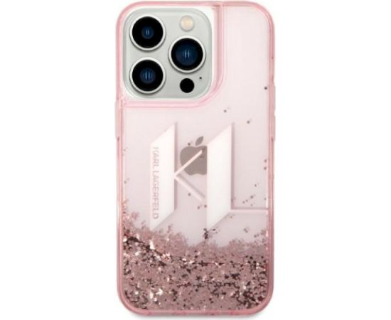 Karl Lagerfeld KLHCP14XLBKLCP Liquid Glitter Big KL Aizsargapvalks priekš iPhone 14 Pro Max 6,7" / rozā Neoriģinālie Maciņi