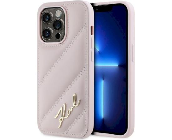 Karl Lagerfeld KLHCP14LPQDSMGP Diagonal Quilted Script Aizsargapvalks priekš iPhone 14 Pro 6.1" / rozā Neoriģinālie Maciņi