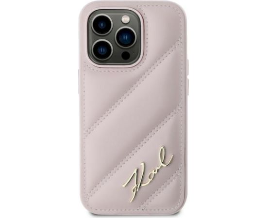Karl Lagerfeld KLHCP14LPQDSMGP Diagonal Quilted Script Aizsargapvalks priekš iPhone 14 Pro 6.1" / rozā Neoriģinālie Maciņi