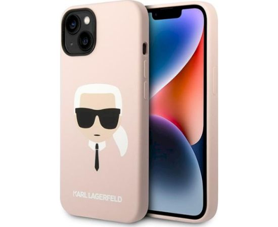 Karl Lagerfeld KLHCP14MSLKHLP Silicone Karl`s Head Aizsargapvalks priekš iPhone 14 Plus / 15 Plus 6,7" / rozā Neoriģinālie Maciņi
