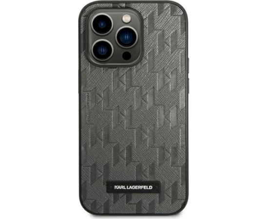 Karl Lagerfeld KLHCP14XSAKLHPG Saffiano Mono Metal Logo Hardcase Aizsargapvalks priekš iPhone 14 Pro Max 6,7" / pelēks Neoriģinālie Maciņi