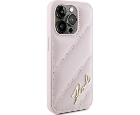 Karl Lagerfeld KLHCP15LPQDSMGP Diagonal Quilted Script Aizsargapvalks priekš iPhone 15 Pro 6.1" / rozā Neoriģinālie Maciņi