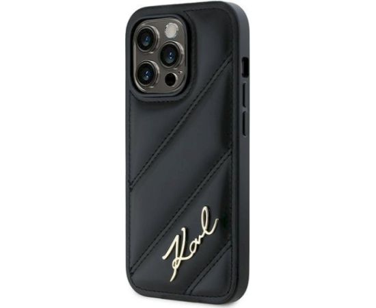 Karl Lagerfeld KLHCP14LPQDSMGK Diagonal Quilted Script Aizsargapvalks priekš iPhone 14 Pro 6.1" / melns Neoriģinālie Maciņi