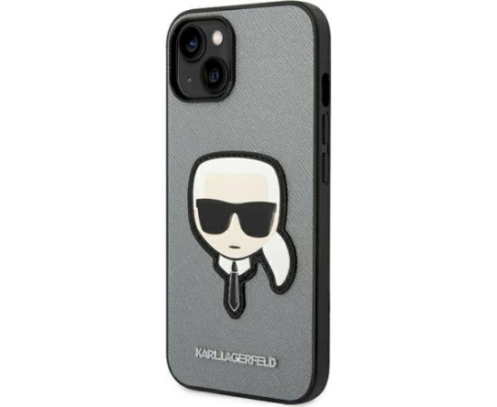 Karl Lagerfeld KLHCP14SSAPKHG Saffiano Karl`s Head P Aizsargapvalks priekš iPhone 14/15/13 6,1" / sudraba Neoriģinālie Maciņi