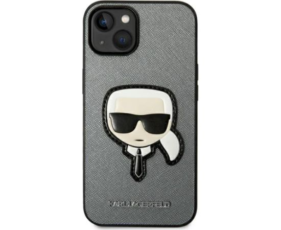 Karl Lagerfeld KLHCP14SSAPKHG Saffiano Karl`s Head P Aizsargapvalks priekš iPhone 14/15/13 6,1" / sudraba Neoriģinālie Maciņi