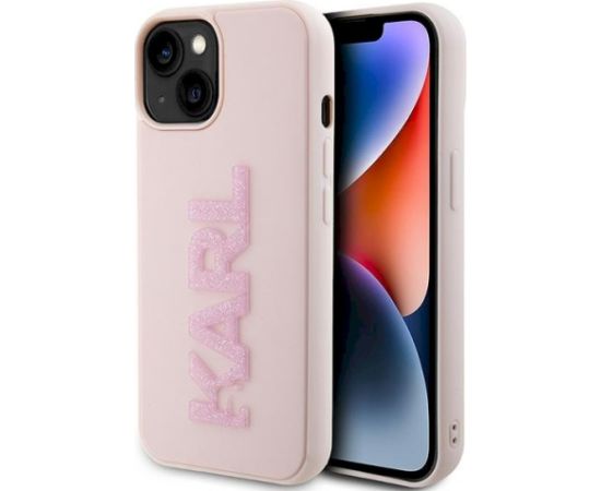 Karl Lagerfeld KLHCP15M3DMBKCP Hardcase 3D Rubber Glitter L Aizsargapvalks priekš iPhone 15 Plus/14 Plus 6.7" / rozā Neoriģinālie Maciņi