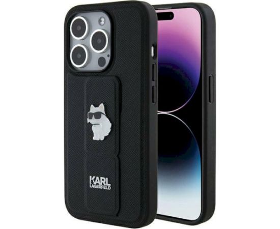 Karl Lagerfeld KLHCP14XGSACHPK Gripstand Saffiano Choupe Aizsargapvalks priekš iPhone 14 Pro Max 6.7" / melns Neoriģinālie Maciņi