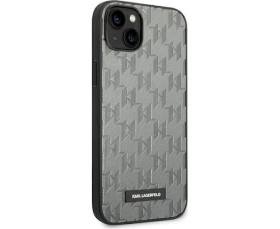 Karl Lagerfeld KLHCP14SSAKLHPG Saffiano Mono Metal Logo Aizsargapvalks priekš iPhone 14/15/13 6,1" / pelēks Neoriģinālie Maciņi