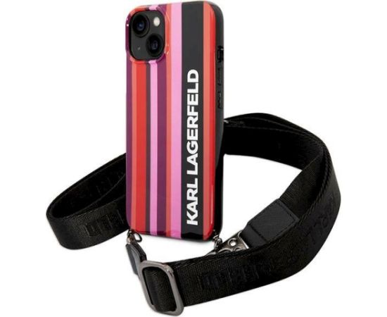 Karl Lagerfeld KLHCP14SSTSTP Color Stripes Strap Aizsargapvalks priekš iPhone 14/15/13 6,1" / rozā Neoriģinālie Maciņi