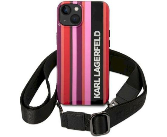 Karl Lagerfeld KLHCP14SSTSTP Color Stripes Strap Aizsargapvalks priekš iPhone 14/15/13 6,1" / rozā Neoriģinālie Maciņi