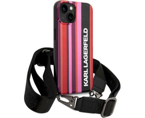 Karl Lagerfeld KLHCP14SSTSTP Color Stripes Strap Aizsargapvalks priekš iPhone 14/15/13 6,1" / rozā Neoriģinālie Maciņi