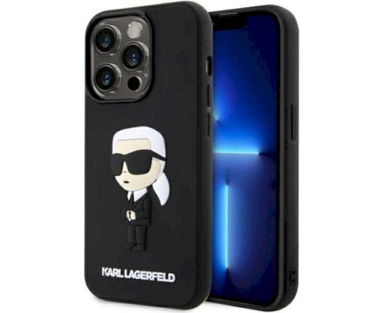 Karl Lagerfeld KLHCP14L3DRKINK Rubber Ikonik 3D Aizsargapvalks priekš iPhone 14 Pro 6.1" / melns Neoriģinālie Maciņi