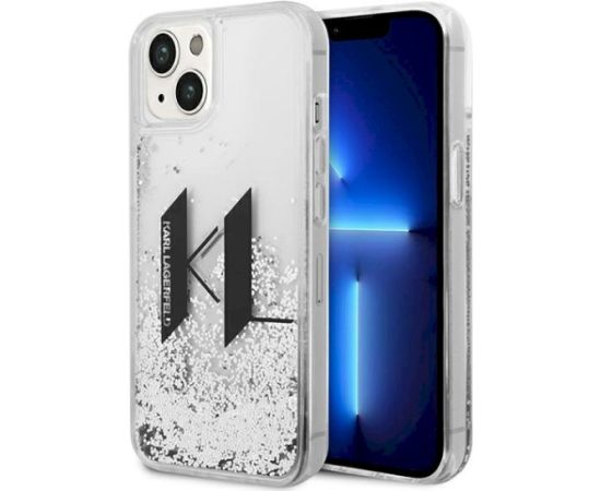 Karl Lagerfeld KLHCP14SLBKLCS Liquid Glitter Big KL Aizsargapvalks priekš iPhone 14/15/13 6,1" / sudraba Neoriģinālie Maciņi