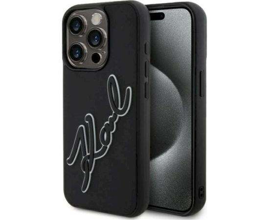 Karl Lagerfeld KLHCP15X3DRKSDLK Hardcase 3D Rubber Signature Aizsargapvalks priekš iPhone 15 Pro Max 6.7" / melns Neoriģinālie Maciņi
