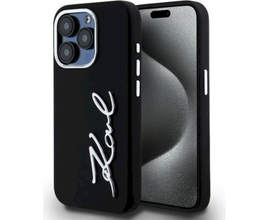Karl Lagerfeld KLHCP15LSCMSMVK Silicone Metal Script Logo Aizsargapvalks priekš iPhone 15 Pro 6.1" / melns Neoriģinālie Maciņi