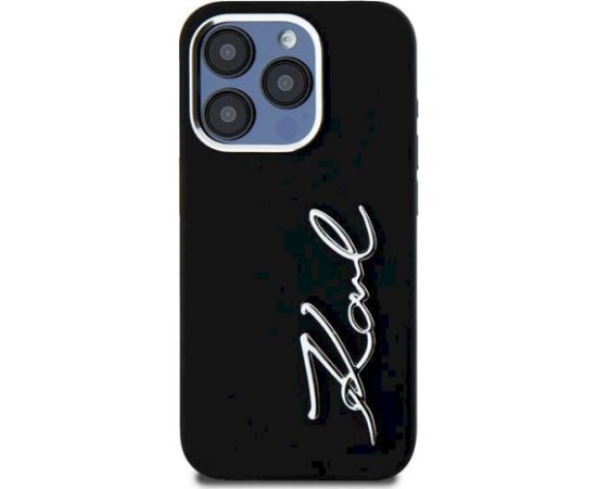 Karl Lagerfeld KLHCP15LSCMSMVK Silicone Metal Script Logo Aizsargapvalks priekš iPhone 15 Pro 6.1" / melns Neoriģinālie Maciņi
