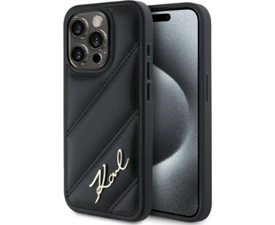 Karl Lagerfeld KLHCP15XPQDSMGK Diagonal Quilted Script Aizsargapvalks priekš iPhone 15 Pro Max 6.7" / melns Neoriģinālie Maciņi