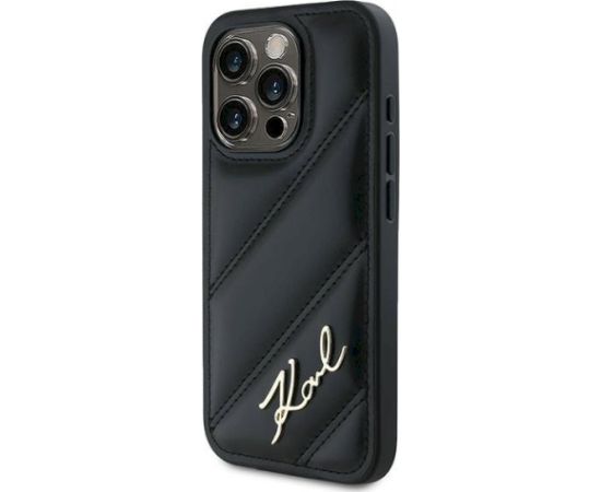 Karl Lagerfeld KLHCP15XPQDSMGK Diagonal Quilted Script Aizsargapvalks priekš iPhone 15 Pro Max 6.7" / melns Neoriģinālie Maciņi