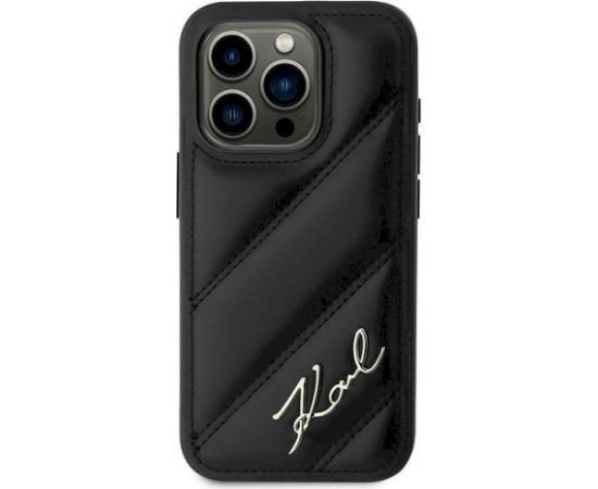 Karl Lagerfeld KLHCP15XPQDSMGK Diagonal Quilted Script Aizsargapvalks priekš iPhone 15 Pro Max 6.7" / melns Neoriģinālie Maciņi