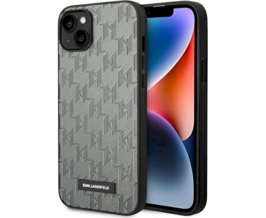 Karl Lagerfeld KLHCP14MSAKLHPG Saffiano Mono Metal Aizsargapvalks priekš iPhone 14 Plus / 15 Plus 6.7" / pelēks Neoriģinālie Maciņi