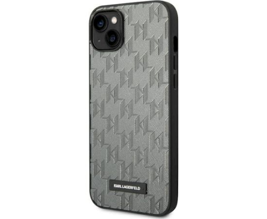 Karl Lagerfeld KLHCP14MSAKLHPG Saffiano Mono Metal Aizsargapvalks priekš iPhone 14 Plus / 15 Plus 6.7" / pelēks Neoriģinālie Maciņi