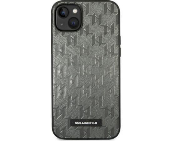 Karl Lagerfeld KLHCP14MSAKLHPG Saffiano Mono Metal Aizsargapvalks priekš iPhone 14 Plus / 15 Plus 6.7" / pelēks Neoriģinālie Maciņi