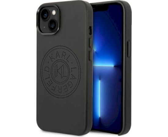 Karl Lagerfeld KLHCP14MFWHK Hardcase Leather Perforated Lo Aizsargapvalks priekš iPhone 14 Plus / 15 Plus 6,7" / melns Neoriģinālie Maciņi