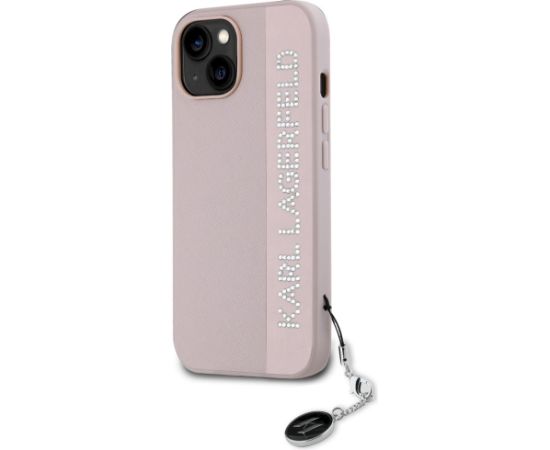 Karl Lagerfeld KLHCP15SPSAKDGCP Hardcase Saffiano Rhinestones Aizsargapvalks priekš iPhone 15 / 14 / 13 6.1" / rozā Neoriģinālie Maciņi