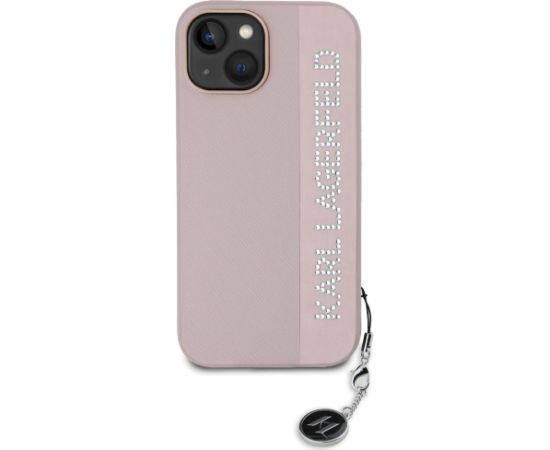 Karl Lagerfeld KLHCP15SPSAKDGCP Hardcase Saffiano Rhinestones Aizsargapvalks priekš iPhone 15 / 14 / 13 6.1" / rozā Neoriģinālie Maciņi