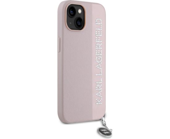 Karl Lagerfeld KLHCP15SPSAKDGCP Hardcase Saffiano Rhinestones Aizsargapvalks priekš iPhone 15 / 14 / 13 6.1" / rozā Neoriģinālie Maciņi