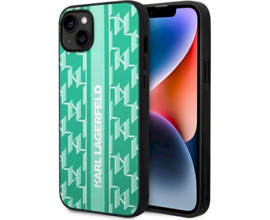 Karl Lagerfeld KLHCP14SPGKLSKN Aizsargapvalks priekš iPhone 14/15/13 6,1" / zaļš Monogram Stripe Neoriģinālie Maciņi