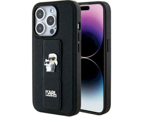 Karl Lagerfeld KLHCP14LGSAKCPK Gripstand Saffiano Karl&Choup Aizsargapvalks priekš iPhone 14 Pro 6.1" / melns Neoriģinālie Maciņi