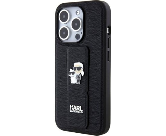 Karl Lagerfeld KLHCP14LGSAKCPK Gripstand Saffiano Karl&Choup Aizsargapvalks priekš iPhone 14 Pro 6.1" / melns Neoriģinālie Maciņi