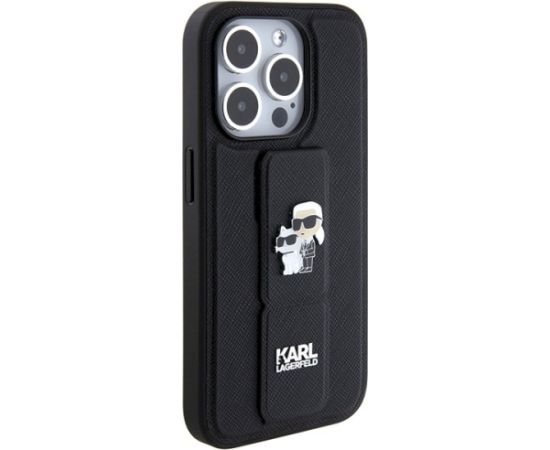 Karl Lagerfeld KLHCP14LGSAKCPK Gripstand Saffiano Karl&Choup Aizsargapvalks priekš iPhone 14 Pro 6.1" / melns Neoriģinālie Maciņi