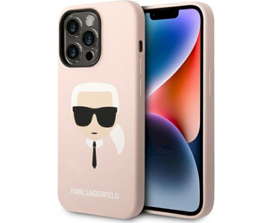 Karl Lagerfeld KLHCP14LSLKHLP Silicone Karl`s Head Aizsargapvalks priekš iPhone 14 Pro 6,1" / rozā Neoriģinālie Maciņi