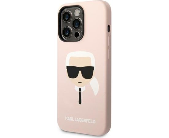 Karl Lagerfeld KLHCP14LSLKHLP Silicone Karl`s Head Aizsargapvalks priekš iPhone 14 Pro 6,1" / rozā Neoriģinālie Maciņi