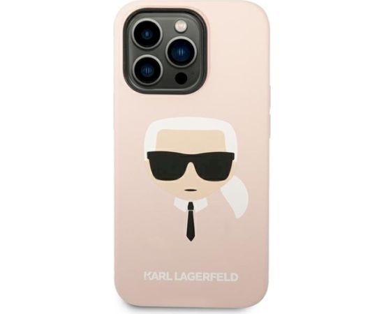 Karl Lagerfeld KLHCP14LSLKHLP Silicone Karl`s Head Aizsargapvalks priekš iPhone 14 Pro 6,1" / rozā Neoriģinālie Maciņi